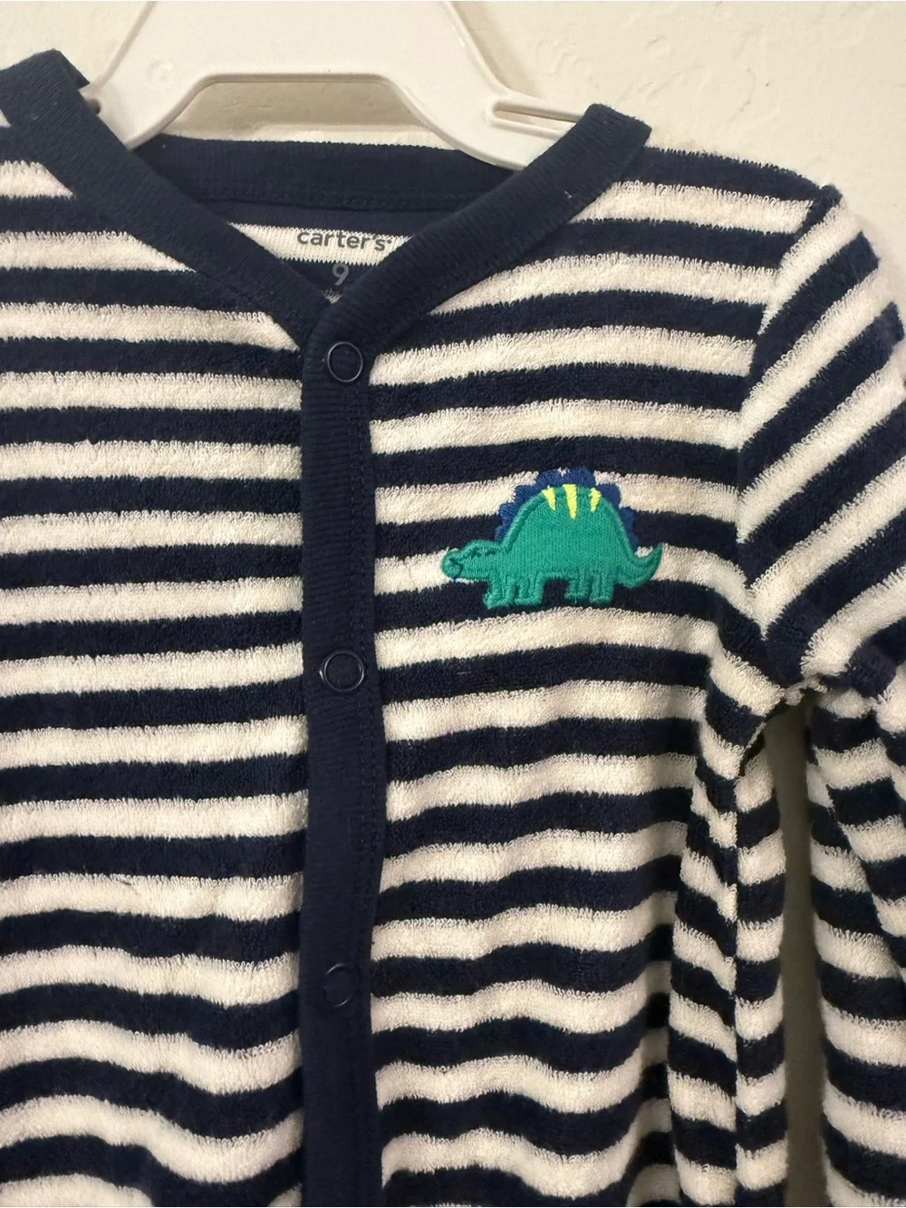 Carter's Navy & White Striped Footed One-Piece with Green Dino